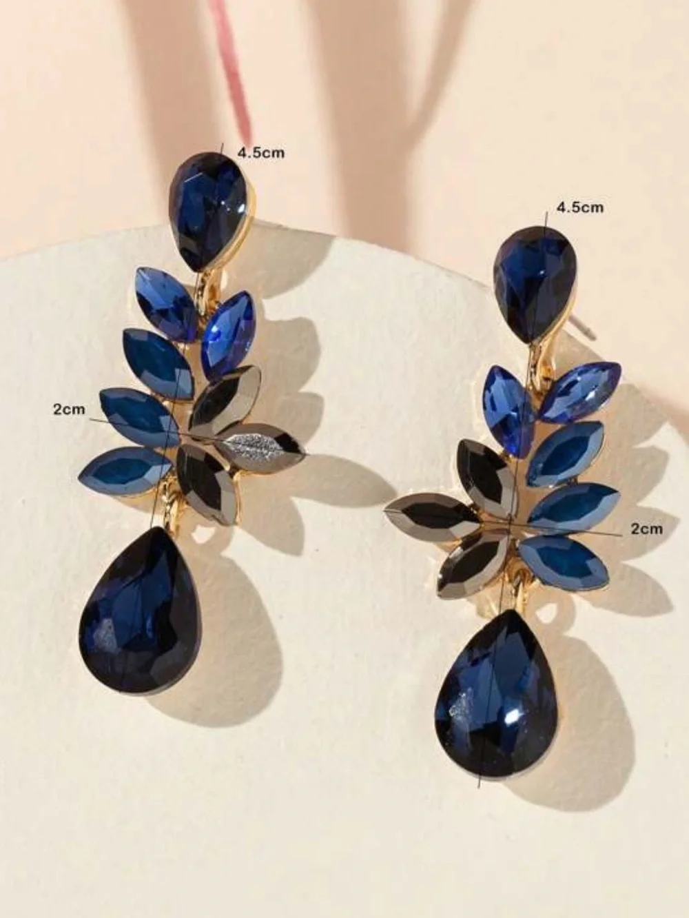 Elegant Navy Blue Teardrop Crystal Leaf Earrings